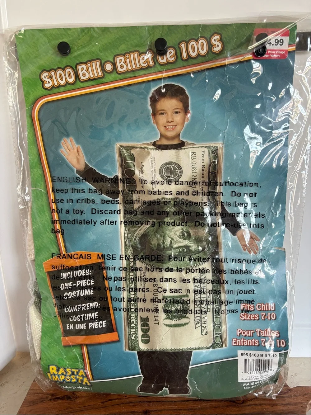 Kids $100 Bill Costume - Green -